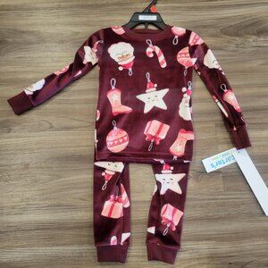 Kid’s Carter’s Two Piece Plush Velour Pajamas Santa Star 2T Burgundy NWT